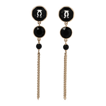 CHANEL Crystal CC Chain Tassel Drop Earrings Gold Black