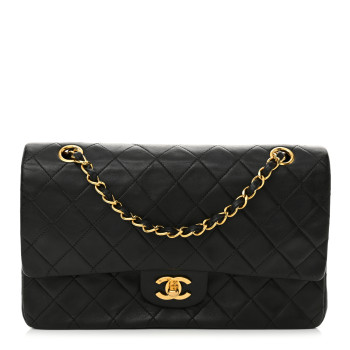 CHANEL Lambskin Quilted Medium Double Flap Black