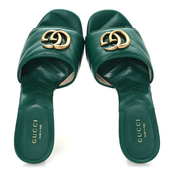 GUCCI Nappa Matelasse GG Marmont 75mm Slide Sandals 35 Emerald