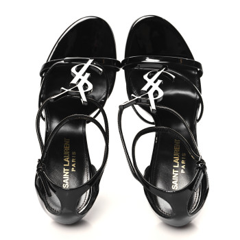 SAINT LAURENT Patent Cassandra 100 Sandals 38 Black