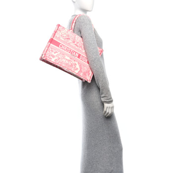 CHRISTIAN DIOR Canvas Embroidered Medium Dioriviera Toile De Jouy Book Tote Peony Pink