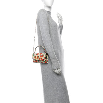 GUCCI Calfskin Strawberry Print Mini Zumi Shoulder Bag Ivory Red