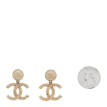 CHANEL Crystal CC Drop Logo Earrings Gold