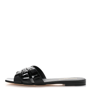 SAINT LAURENT Patent Tribute 05 Slide Sandals 36.5 Black