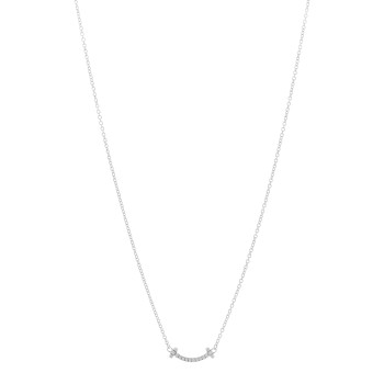 TIFFANY 18K White Gold Diamond Mini T Smile Pendant Necklace