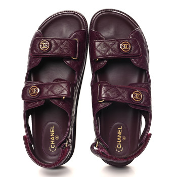 CHANEL Grained Calfskin Velcro Dad Sandals 40.5 Burgundy CHANEL Grained Calfskin Velcro Dad Sandals 40.5 Burgundy