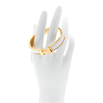 HERMES Enamel Narrow Clic Clac H Bracelet PM White