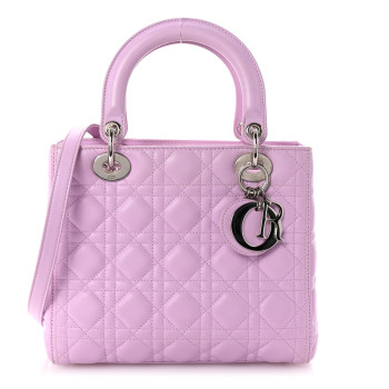 CHRISTIAN DIOR Lambskin Cannage Medium Lady Dior Purple