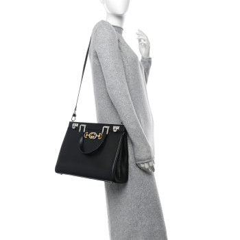 GUCCI Smooth Calfskin Medium Zumi Top Handle Bag Black