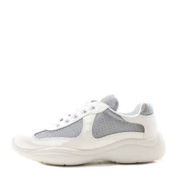 PRADA Vernice Soft Mesh America's Cup Biker Sneakers 36 White Argento