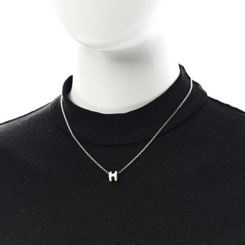HERMES Palladium Mini Pop H Pendant Necklace Jaune Soufre Pale