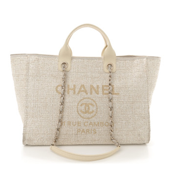CHANEL Lurex Boucle Medium Deauville Tote White