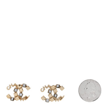 CHANEL Baguette Crystal Logo CC Earrings Gold