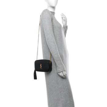 SAINT LAURENT Grain De Poudre Matelasse Monogram Mini Lou Camera Bag Black