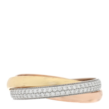 CARTIER 18K White Yellow Pink Gold Diamond Small Trinity Paved Ring 58 8.25