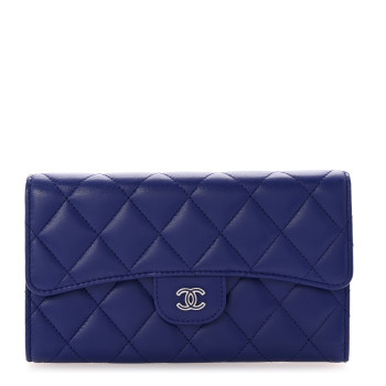 CHANEL Lambskin Quilted Large Flap Wallet Blue