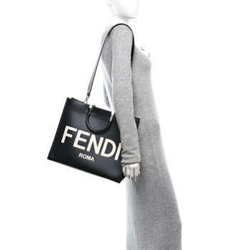 FENDI Vitello King Plexiglass Medium Fendi Sunshine Shopper Tote Black White
