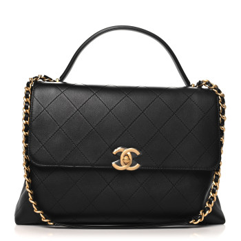 CHANEL Calfskin Stitched Maxi Flap Top Handle Black