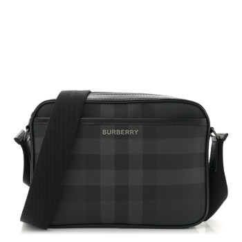 BURBERRY Coated Canvas Calfskin Check Muswell Bag Charcoal