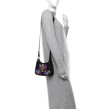 VERSACE Satin Crystal Embellished La Medusa Mini Hobo Bag Black Multicolor
