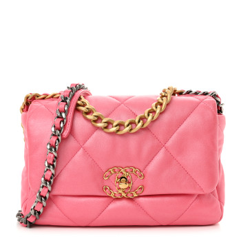 CHANEL Shiny Lambskin Quilted Medium Chanel 19 Flap Pink