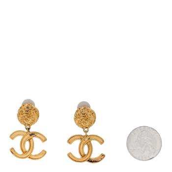CHANEL Metal CC Logo Drop Clip On Earrings Gold