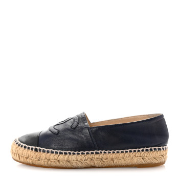 CHANEL Lambskin CC Espadrilles 36 Navy Black