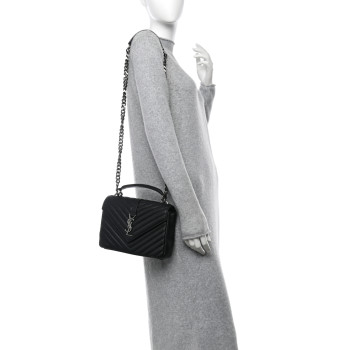 SAINT LAURENT Sheepskin Matelasse Chevron Monogram Medium College Bag Black