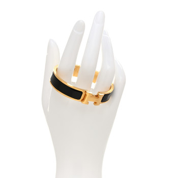 HERMES Enamel Narrow Clic Clac H Bracelet GM Black