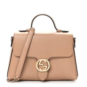 GUCCI Dollar Calfskin Interlocking G Top Handle Shoulder Bag Camelia