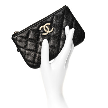 CHANEL Caviar Quilted Studded CC Small Cosmetic Case Black