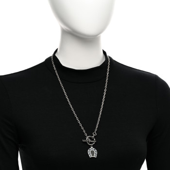 HERMES Palladium Enamel Etrier Necklace Bleu