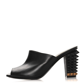 FENDI Vitello Spiked Heel Mules 36 Black