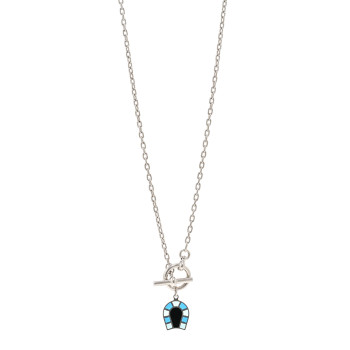 HERMES Palladium Enamel Etrier Necklace Bleu