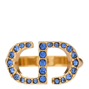 CHRISTIAN DIOR Metal Crystal CD Ring S Gold Blue