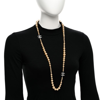 CHANEL Graduated Pearl CC Long Necklace Silver