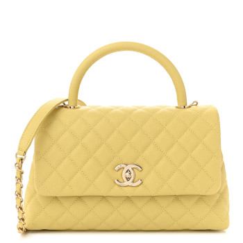CHANEL Caviar Quilted Small Coco Handle Flap Yellow