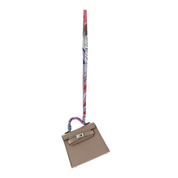 HERMES Tadelakt Mini Kelly Twilly Bag Charm Argile