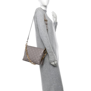 LOUIS VUITTON Lambskin Embossed Monogram Coussin PM Gris