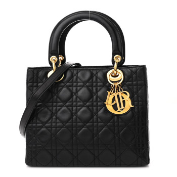 CHRISTIAN DIOR Lambskin Cannage Medium Lady Dior Black