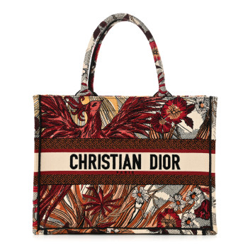 CHRISTIAN DIOR Canvas Embroidered Phoenix Medium Book Tote Red Multicolor