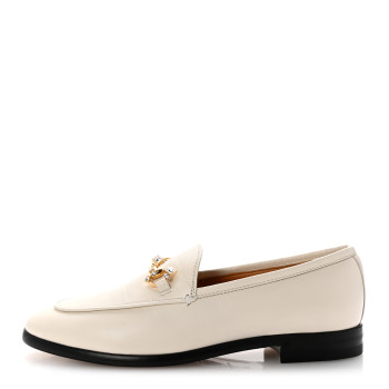 GUCCI Malaga Kid 70 Crystal Horsebit Womens Jordaan Loafers 37 Mystic White