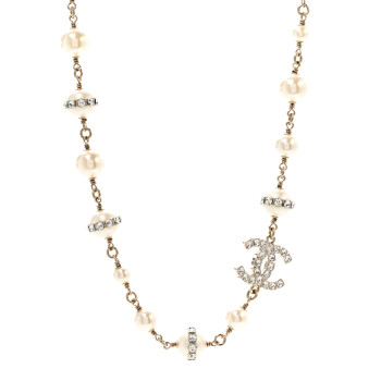 CHANEL Crystal Pearl CC Short Necklace Gold