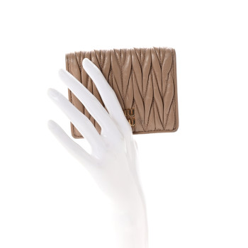 MIU MIU Nappa Matelasse Bi-Fold Compact Wallet Cammeo