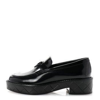 CHANEL Shiny Calfskin Quilted CC Mocassin Loafers 35 Black
