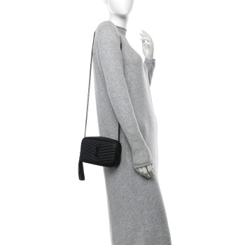 SAINT LAURENT Grain De Poudre Matelasse Monochrome Monogram Mini Lou Camera Bag Black