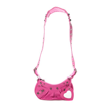 BALENCIAGA Extra Supple Calfskin Crocodile Embossed XS Le Cagole Shoulder Bag Lipstick Pink