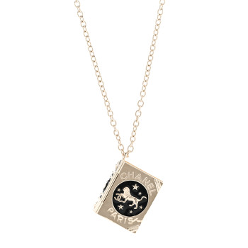 CHANEL Metal CC Lion Book Locket Necklace Gold