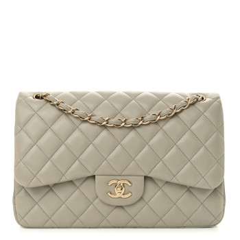 CHANEL Lambskin Quilted Jumbo Double Flap Grey