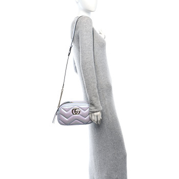 GUCCI Iridescent Nappa Chevron Matelasse Mini GG Marmont Shoulder Bag Iridescent Snow Light Blue